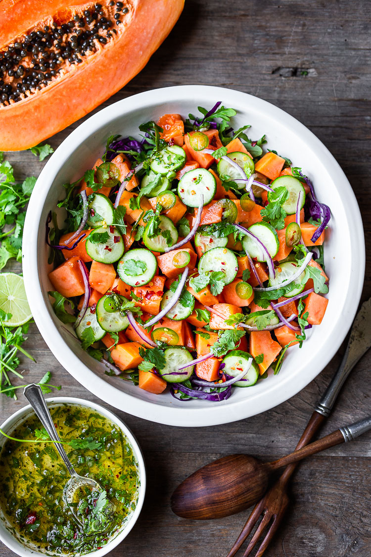 warm salad in a bowl-papaya