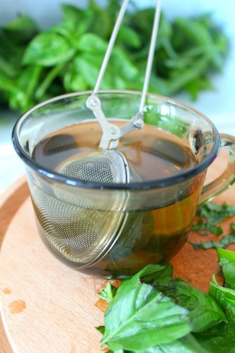basil leaf tea in glass